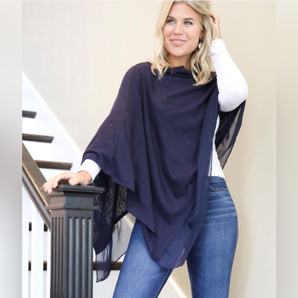 Jack & Missy OS one size gray Freeform poncho wrap with sheer asymmetrical hem - Picture 6 of 6